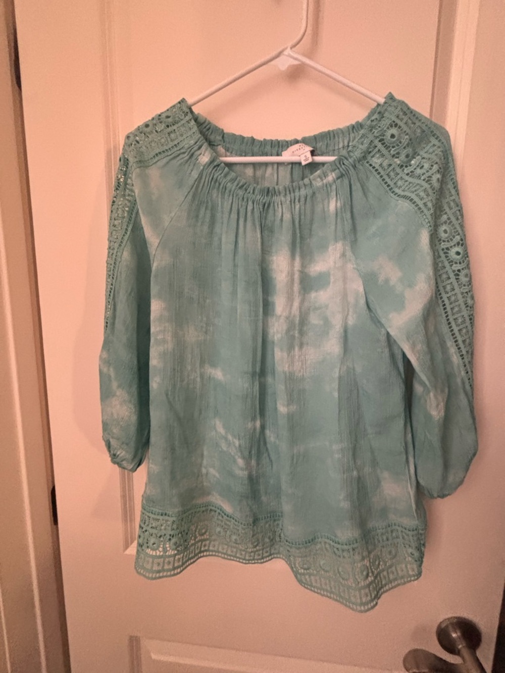 new directions Aqua Tie-Dye Peasant Tunic with Crochet Trim